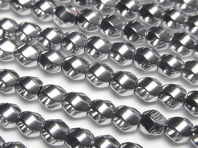 [Video]Hematite Twist 6Faceted Round 6x6x6mm Silver Coated 1strand beads (aprx.15inch/38cm)