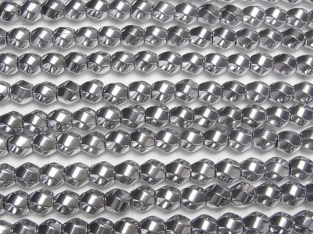 [Video]Hematite Twist 6Faceted Round 6x6x6mm Silver Coated 1strand beads (aprx.15inch/38cm)