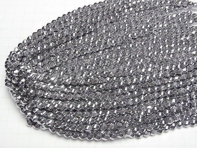 [Video]Hematite Twist 6Faceted Round 6x6x6mm Silver Coated 1strand beads (aprx.15inch/38cm)