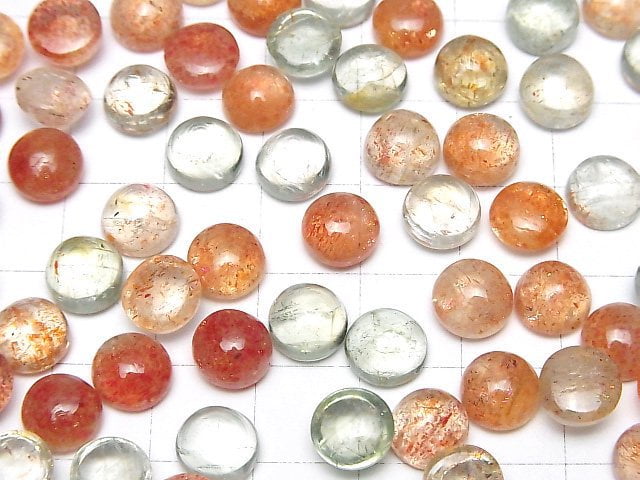 [Video]High Quality Multicolor Sunstone AAA- Round Cabochon 8x8mm 3pcs