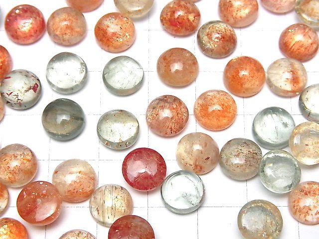 [Video]High Quality Multicolor Sunstone AAA- Round Cabochon 9x9mm 3pcs