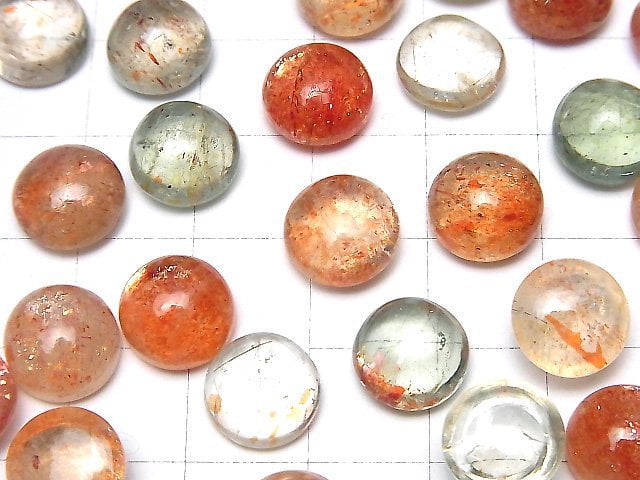 [Video]High Quality Multicolor Sunstone AAA- Round Cabochon 10x10mm 3pcs