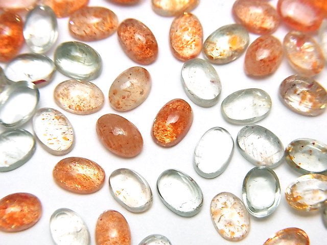 [Video]High Quality Multicolor Sunstone AAA Oval Cabochon 6x4mm 5pcs