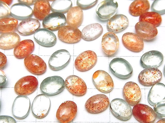 [Video]High Quality Multicolor Sunstone AAA Oval Cabochon 7x5mm 5pcs