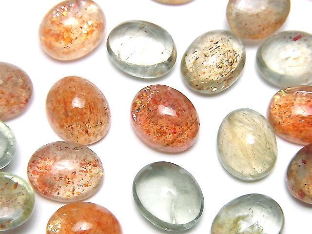 [Video]High Quality Multicolor Sunstone AAA- Oval Cabochon 11x9mm 3pcs