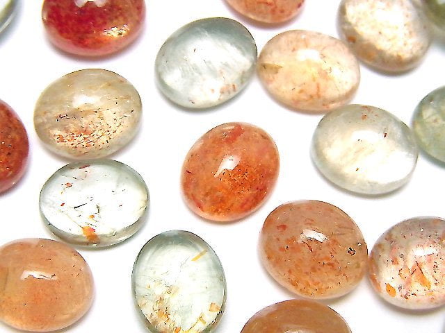 [Video]High Quality Multicolor Sunstone AAA- Oval Cabochon 12x10mm 3pcs