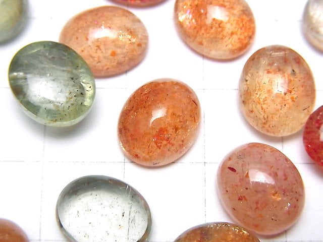 [Video]High Quality Multicolor Sunstone AAA- Oval Cabochon 12x10mm 3pcs