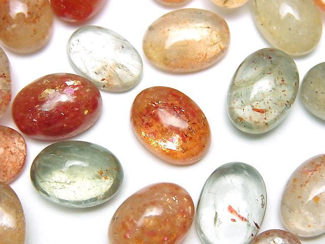 [Video]High Quality Multicolor Sunstone AAA- Oval Cabochon 14x10mm 3pcs