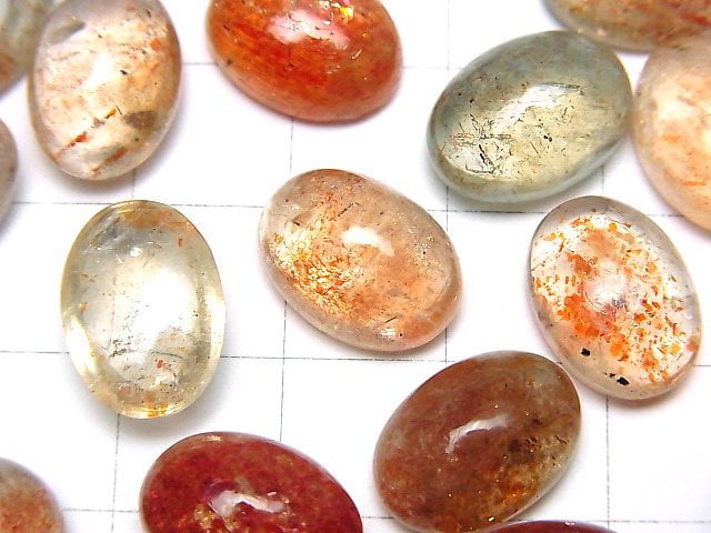 [Video]High Quality Multicolor Sunstone AAA- Oval Cabochon 14x10mm 3pcs