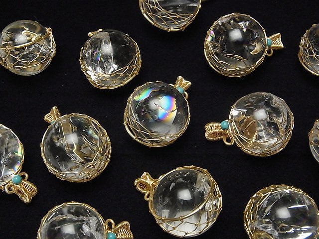 [Video]Iris Quartz AA++ Round 19mm-22mm Wire Art Pendant 2pcs