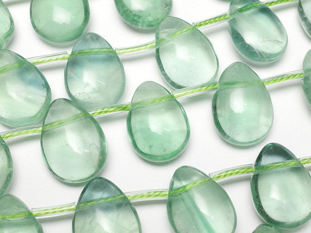 [Video] Green Fluorite AAA- Pear shape (Smooth) 14x10x6mm half or 1strand beads (aprx.7inch/18cm)