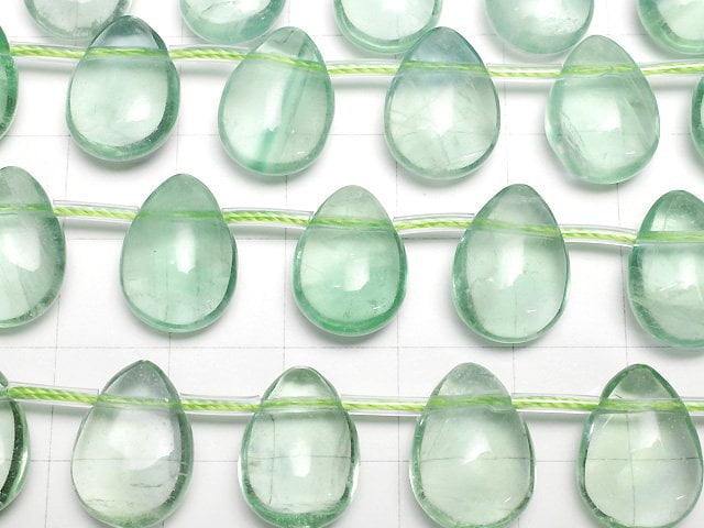 [Video] Green Fluorite AAA- Pear shape (Smooth) 14x10x6mm half or 1strand beads (aprx.7inch/18cm)