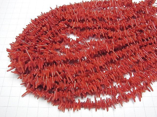 [Video] Red Coral (Dyed) Chips 1 strand beads (aprx.15inch/37cm)