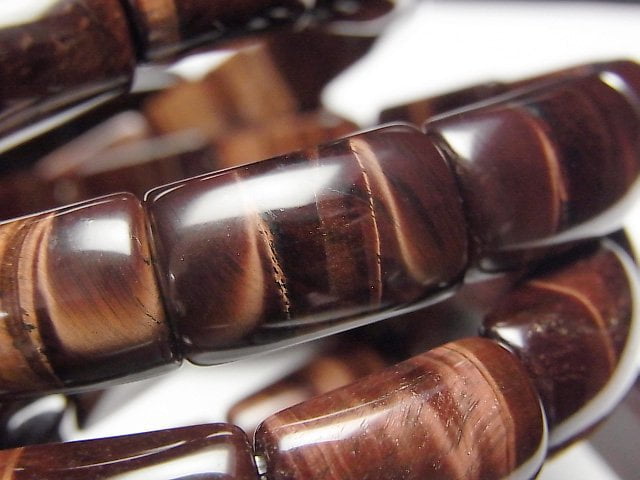 [Video] Red Tiger's Eye AAA- 2-Hole Rectangle 16x10x6mm 1strand (Bangle Bracelet)