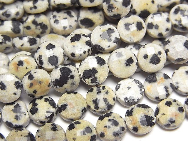 [Video]High Quality! Dalmatian Jasper Faceted Coin 6x6x4mm 1strand beads (aprx.15inch/37cm)