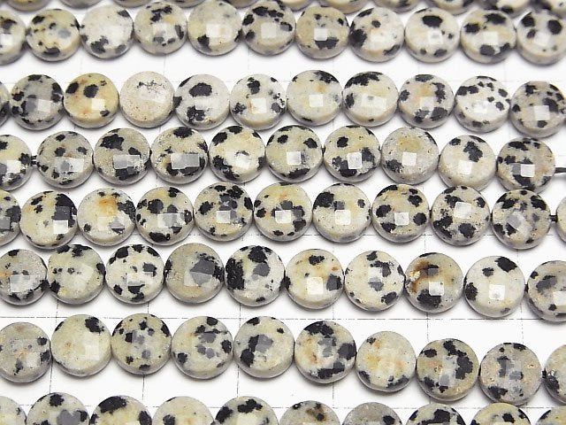 [Video]High Quality! Dalmatian Jasper Faceted Coin 6x6x4mm 1strand beads (aprx.15inch/37cm)