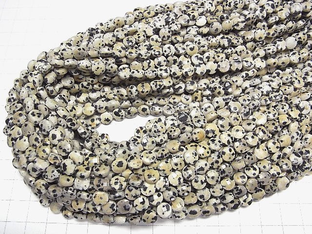 [Video]High Quality! Dalmatian Jasper Faceted Coin 6x6x4mm 1strand beads (aprx.15inch/37cm)