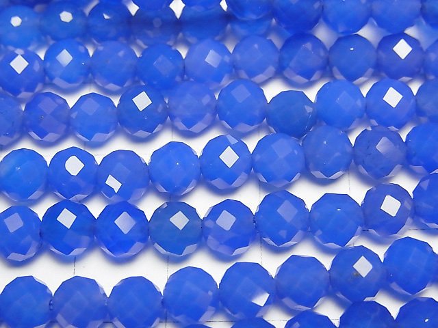 [Video]High Quality! Blue Agate AAA 64 Faceted Round 6mm 1 strand beads (aprx.15inch/37cm)