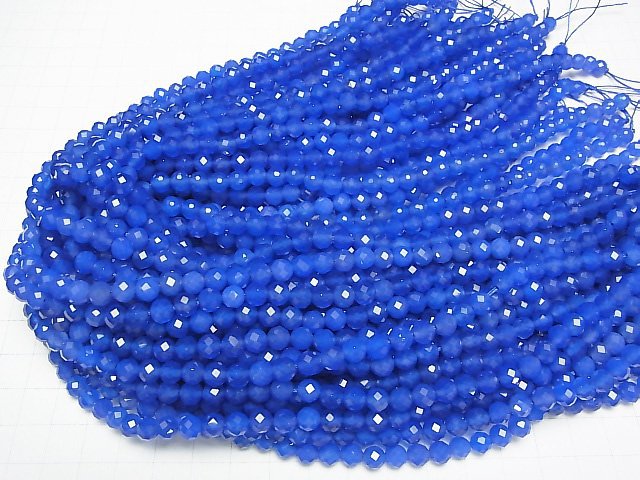 [Video]High Quality! Blue Agate AAA 64 Faceted Round 6mm 1 strand beads (aprx.15inch/37cm)