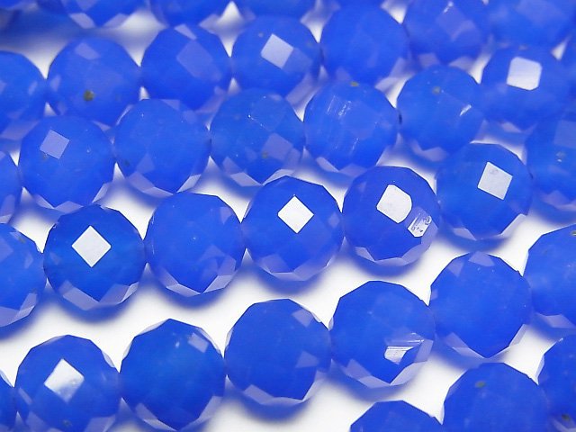 [Video]High Quality! Blue Agate AAA 64 Faceted Round 8mm 1strand beads (aprx.15inch/36cm)