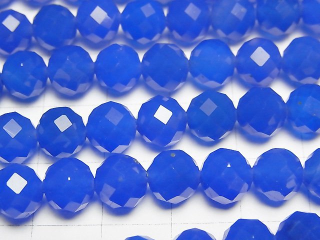 [Video]High Quality! Blue Agate AAA 64 Faceted Round 8mm 1strand beads (aprx.15inch/36cm)