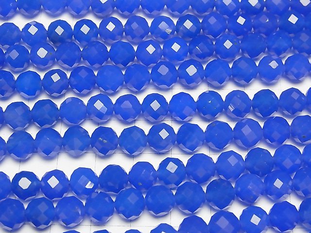 [Video]High Quality! Blue Agate AAA 64 Faceted Round 8mm 1strand beads (aprx.15inch/36cm)