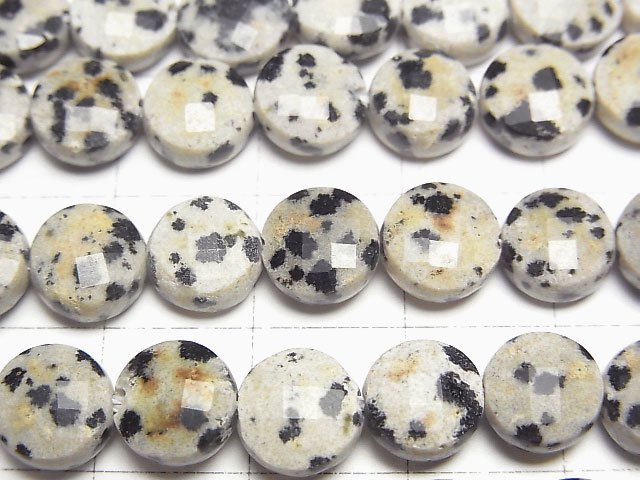 [Video]High Quality! Dalmatian Jasper Faceted Coin 8x8x4mm 1strand beads (aprx.15inch/37cm)