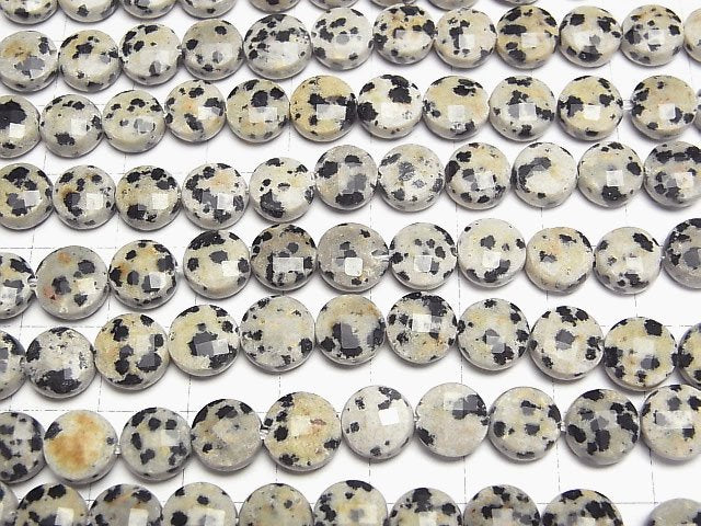 [Video]High Quality! Dalmatian Jasper Faceted Coin 8x8x4mm 1strand beads (aprx.15inch/37cm)