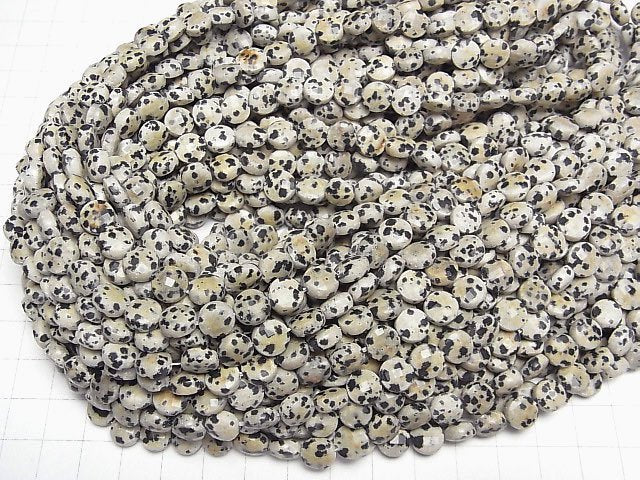 [Video]High Quality! Dalmatian Jasper Faceted Coin 8x8x4mm 1strand beads (aprx.15inch/37cm)