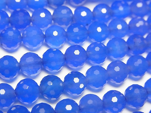 [Video]High Quality! Blue Agate AAA 128 Faceted Round 6mm 1strand beads (aprx.15inch/37cm)