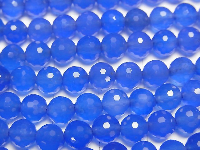 [Video]High Quality! Blue Agate AAA 128 Faceted Round 6mm 1strand beads (aprx.15inch/37cm)