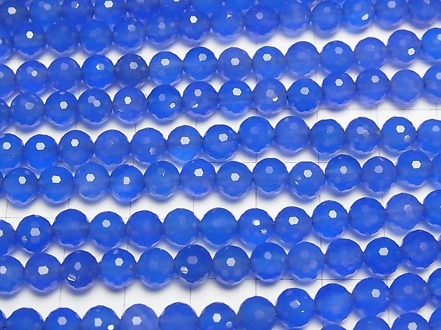 [Video]High Quality! Blue Agate AAA 128 Faceted Round 6mm 1strand beads (aprx.15inch/37cm)