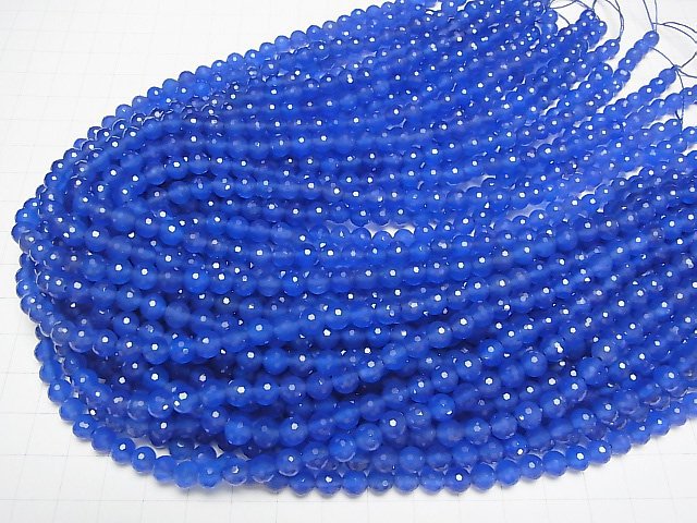 [Video]High Quality! Blue Agate AAA 128 Faceted Round 6mm 1strand beads (aprx.15inch/37cm)