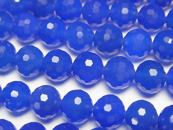 [Video]High Quality! Blue Agate AAA 128 Faceted Round 8mm 1strand beads (aprx.15inch/37cm)