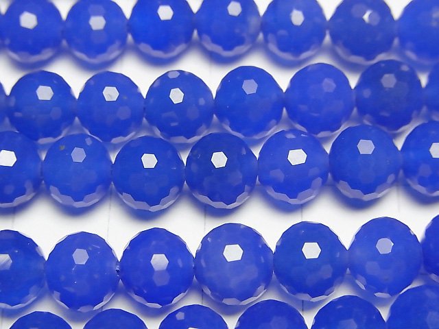 [Video]High Quality! Blue Agate AAA 128 Faceted Round 8mm 1strand beads (aprx.15inch/37cm)