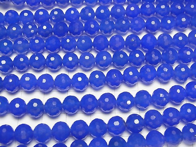 [Video]High Quality! Blue Agate AAA 128 Faceted Round 8mm 1strand beads (aprx.15inch/37cm)