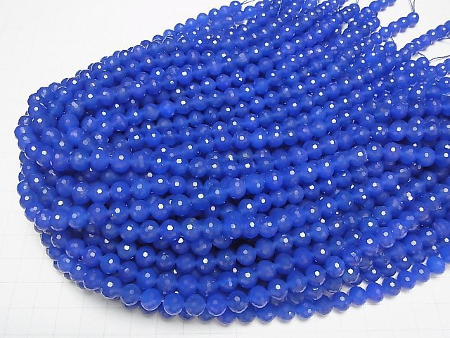 [Video]High Quality! Blue Agate AAA 128 Faceted Round 8mm 1strand beads (aprx.15inch/37cm)