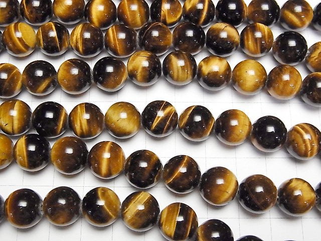 [Video] Yellow Tiger's Eye AAA- Round 12mm [2mm hole] 1/4 or 1strand beads (aprx.14inch/34cm)