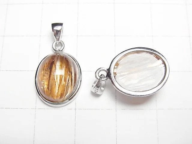 [Video] Mica in Quartz AAA- Oval Pendant 14x12mm Silver925 1pc