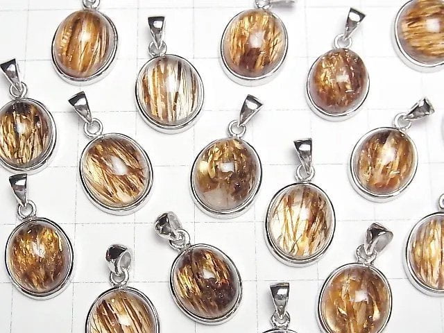 [Video] Mica in Quartz AAA- Oval Pendant 14x12mm Silver925 1pc