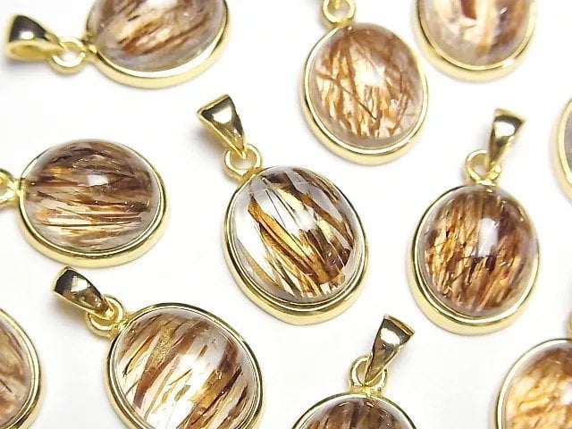 [Video] Mica in Quartz AAA- Oval Pendant 18KGP 1pc