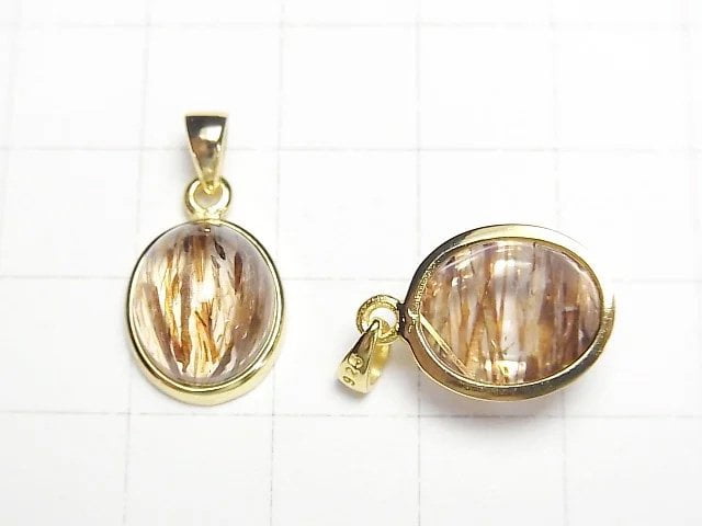 [Video] Mica in Quartz AAA- Oval Pendant 18KGP 1pc