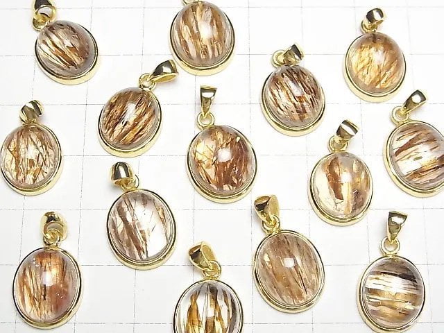 [Video] Mica in Quartz AAA- Oval Pendant 18KGP 1pc