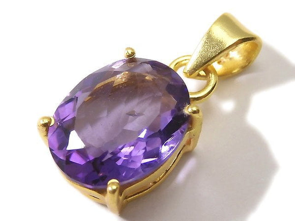 [Video][One of a kind] High Quality Amethyst AAA Faceted Pendant 18KGP NO.121