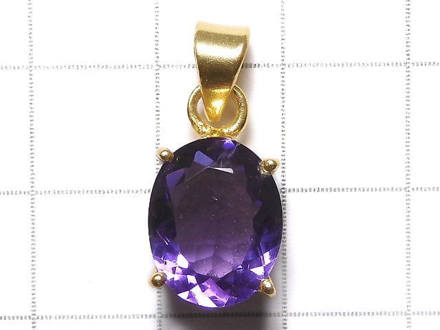 [Video][One of a kind] High Quality Amethyst AAA Faceted Pendant 18KGP NO.121