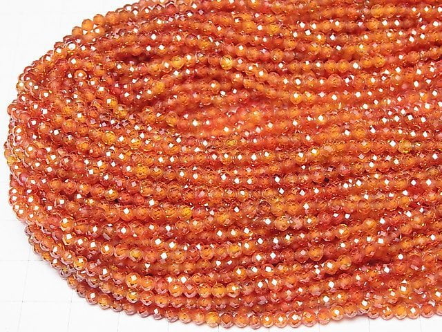 [Video]High Quality! Cubic Zirconia AAA Faceted Round 3mm [Dark Orange] 1strand beads (aprx.14inch/35cm)