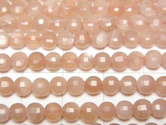 [Video]High Quality! Orange Moonstone AAA- Faceted Coin 4.5x4.5x3mm 1strand beads (aprx.15inch/37cm)