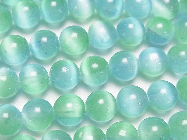 [Video]Selenite (Gypsum) Round 8mm [Blue x Green] 1strand beads (aprx.15inch/37cm)