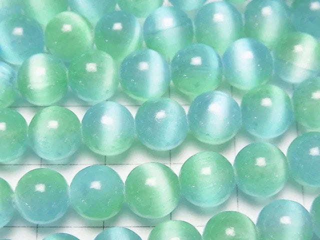 [Video]Selenite (Gypsum) Round 8mm [Blue x Green] 1strand beads (aprx.15inch/37cm)