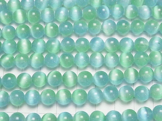 [Video]Selenite (Gypsum) Round 8mm [Blue x Green] 1strand beads (aprx.15inch/37cm)